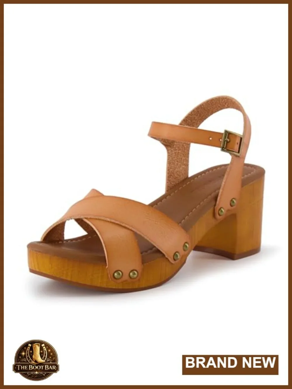 Faux Leather Ankle Strap Platform Heeled Sandals with Faux Wooden Heel & Buckle